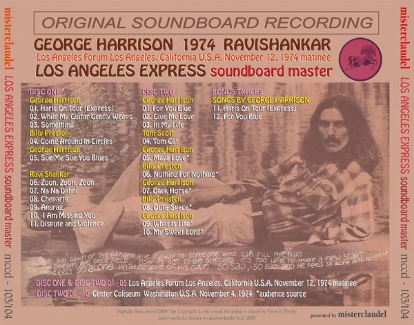 画像2: GEORGE HARRISON / LOS ANGELES EXPRESS soundboard master 【2CD】 (2)
